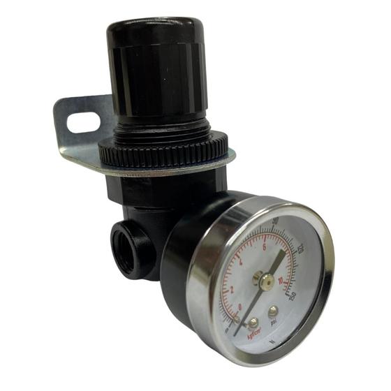 Imagem de Regulador de Pressão de Ar Mini 1/4" Preto com Manômetro