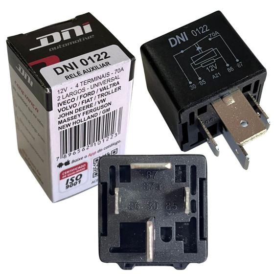 Imagem de Rele Auxiliar Universal 4 Terminais 12 Volts 70 Amperes Com Suporte Dni0122