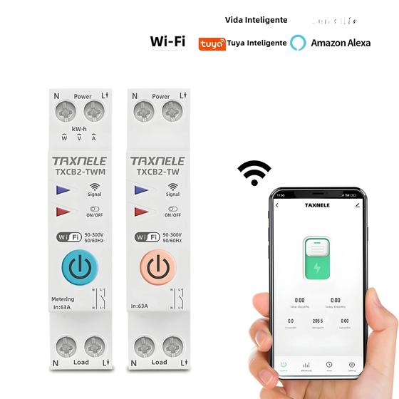 Imagem de Relé Inteligente Do Temporizador Do Disjuntor De Wifi 63a 1p + N Medidor De Energia Kwh