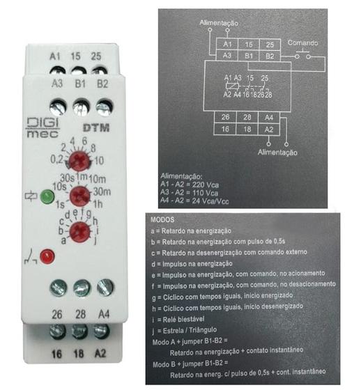 Imagem de Rele tempo multifunção dtm 110 220vca 24vca/vcc pst digimec