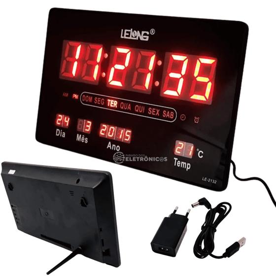 Imagem de Relógio Alarme Calendário Termômetro Luz Display Led LE2132