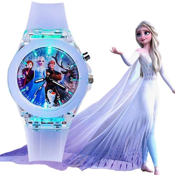 Imagem de Relógio Analógico Infantil Led Luzes Princesa Elsa Frozen