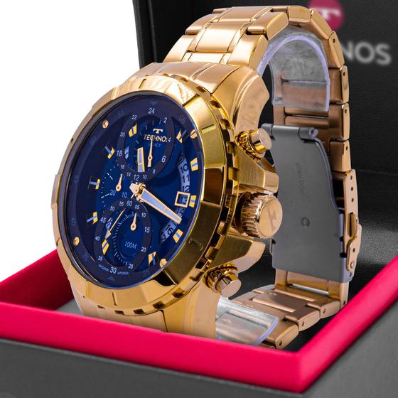 Relógio Analógico Masculino Technos Legacy Dourado Azul Cronógrafo Original Prova D'água Garantia 1 ano JS15EMS/4A Menor preço em Relógio Analógico Masculino Technos Legacy Dourado Azul Cronógrafo Original Prova D'água Garantia 1 ano JS15EMS/4A