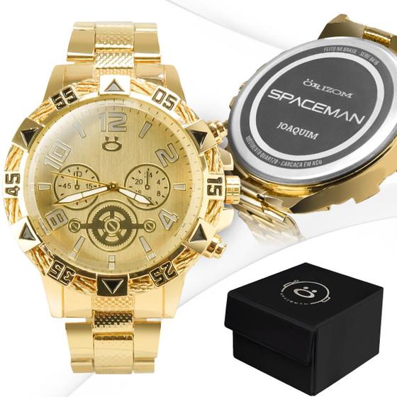 Imagem de Relogio banhado ouro inox personalizado dourado masculino + caixa analogico social casual presente