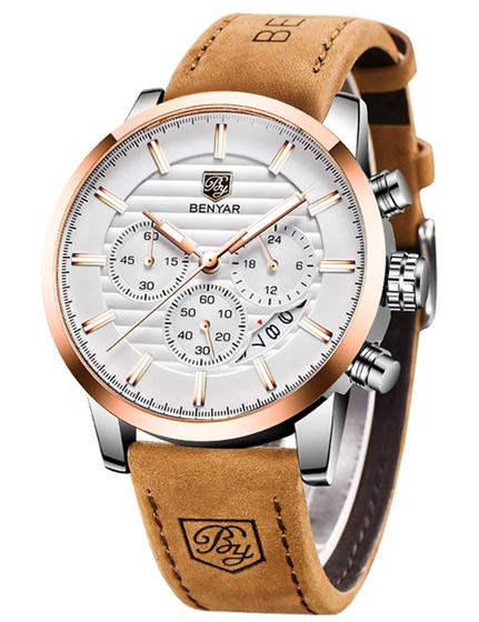 Imagem de Relógio BENYAR Quartz Chronograph impermeável para homens marrom