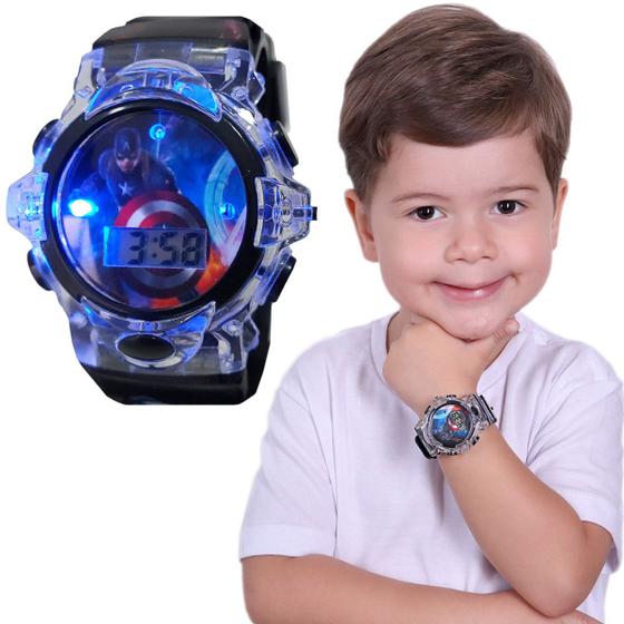 Relógio Capitão America Infantil Masculino Digital luz Led Com toque Musical Menor preço em Relógio Capitão America Infantil Masculino Digital luz Led Com toque Musical