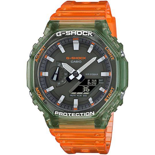 Imagem de Relógio CASIO G-SHOCK verde laranja anadigi GA-2100HC-4ADR