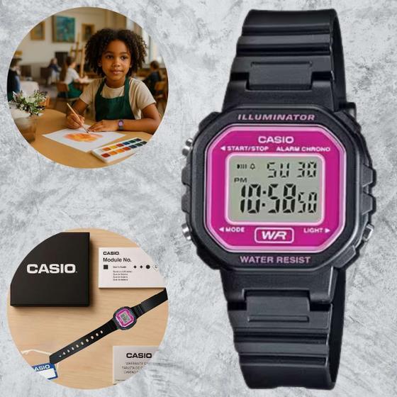 Imagem de Relógio Casio Retrô Infantil Digital LA20WH Resina LED Alarme Cronômetro Resistente Água Escolar Prático Leve Luz Led