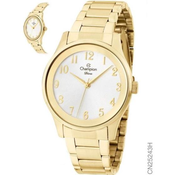 Imagem de Relogio Champion Feminino dourado banhado prata com numeros prova dagua CN25243H