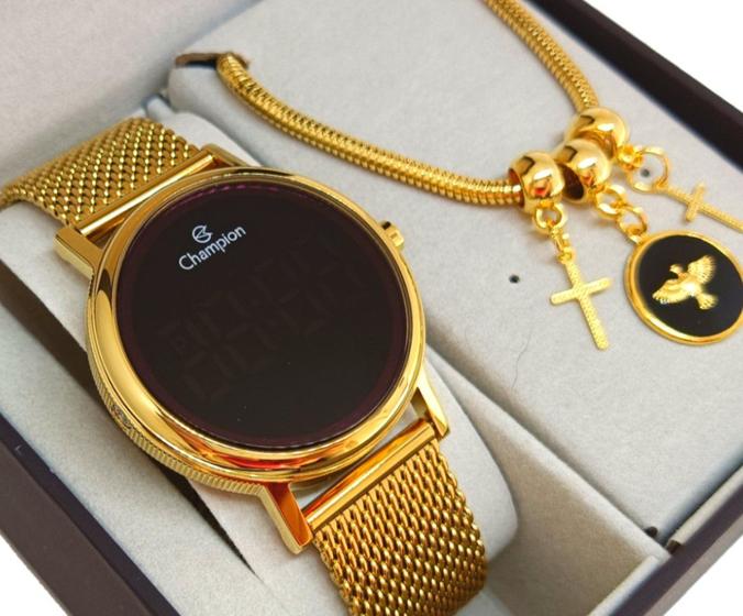Imagem de Relógio Champion Feminino Dourado Digital Led Rosa Original A Prova D'água NF 133H