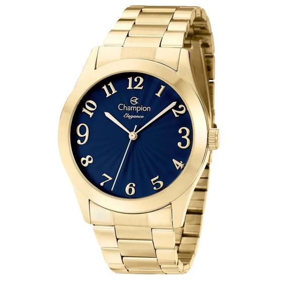 Imagem de Relogio Champion Feminino dourado grande mostrador azul com numeros CN26564A