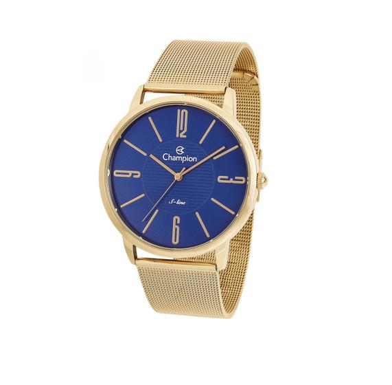 Imagem de Relógio Champion Feminino S-Line - Dourado com Fundo Azul e Pulseira de Esteira