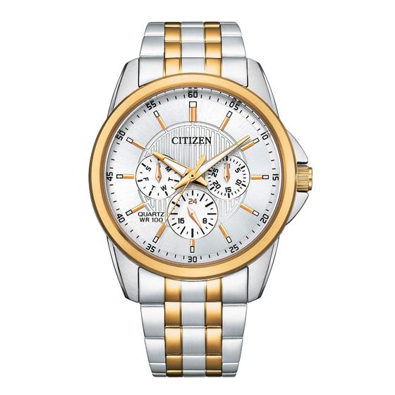 Imagem de Relógio Citizen Quartz para homens com mostrador prateado e dois tons