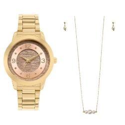 Relógio Condor Feminino KIT - Dourado com Glitter no Mostrador Imagem de Relógio Condor Feminino KIT - Dourado com Glitter no Mostrador