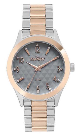 Imagem de Relogio Condor Feminino Prata e rose a prova dagua grande strass CO2039KXX/5C