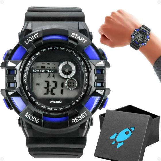 Imagem de Relogio Criança Digital Infantil Menino Silicone + Caixa esportivo criança alarme presente silicone ajustavel azul data