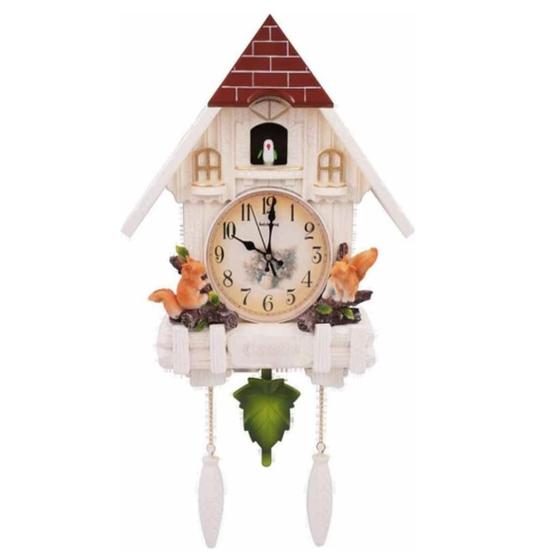 Imagem de Relógio Cuco Clássico Pêndulo Musical Estilo Madeira Pássaro Branco Luxo Design Retro Decorativo Musical