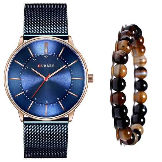 Imagem de Relógio Curren Masculino Ultra Fino Luxo + Pulseira Bolinhas