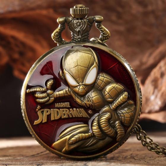 Imagem de Relógio De Bolso Aranha Dourado Com Corrente Estojo