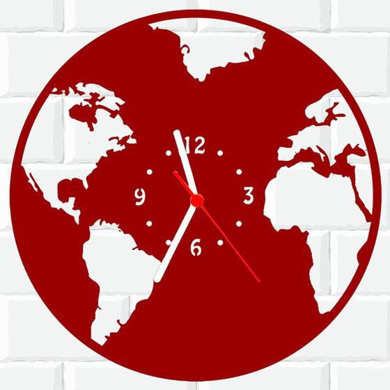 Imagem de Relógio De Madeira MDF Parede Mapa Mundi Terra Mundo 2 V