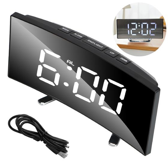 Relógio De Mesa Curvado Digital Led C/Calendário Alarme Temperatura Cama Cabeceira Bivolt Menor preço em Relógio De Mesa Curvado Digital Led C/Calendário Alarme Temperatura Cama Cabeceira Bivolt