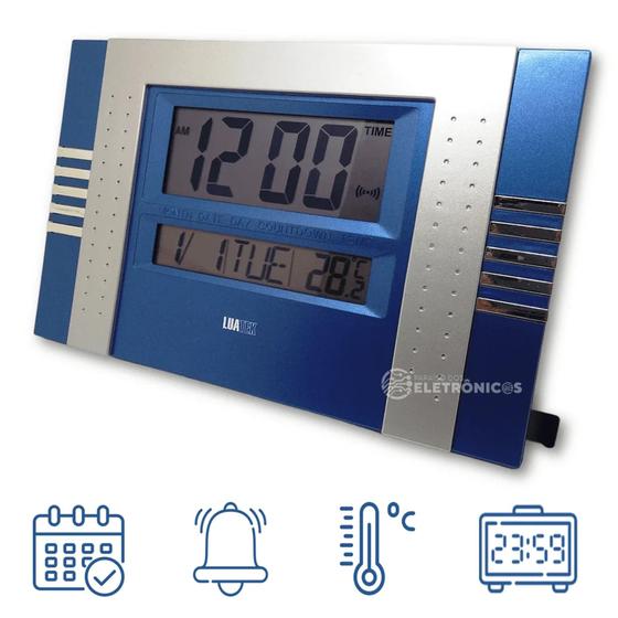 Imagem de Relógio De Mesa Ou De Parede Digital Com Calendário Termômetro E Alarme ZB3002AZ