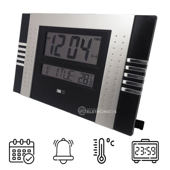 Imagem de Relógio De Mesa Ou De Parede Digital Com Calendário Termômetro E Alarme ZB3002PR