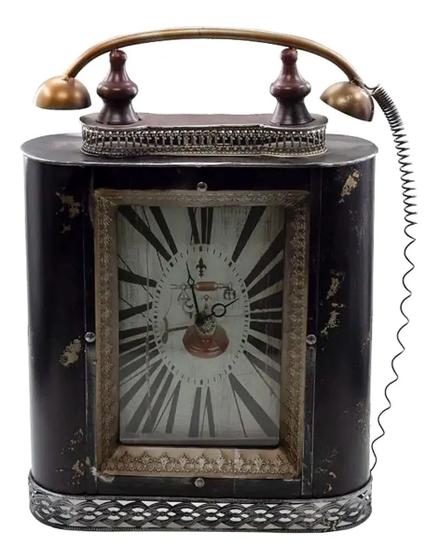 Imagem de Relógio De Mesa Retrô Metal Vidro Telefone Antiguidade
