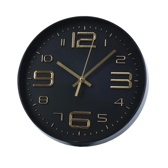 Imagem de Relogio de parede 29 cm preto com numeros dourados.