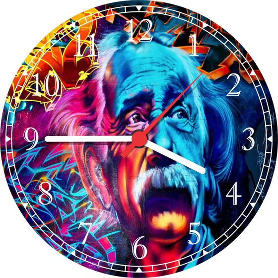 Imagem de Relógio De Parede Ciências Albert Einstein Físico Laboratórios Salas Quartz Tamanho 40 Cm RC003