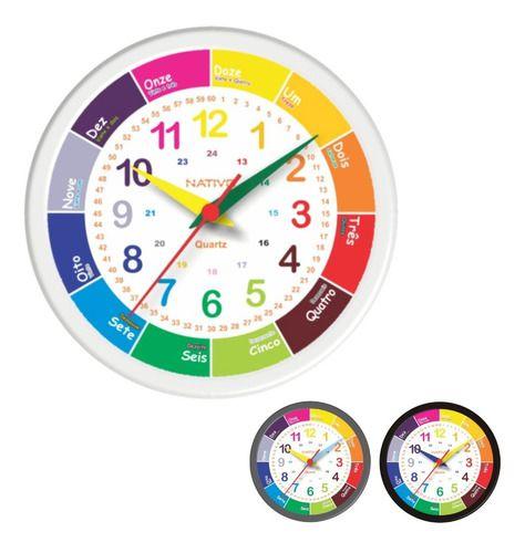 Imagem de Relógio De Parede Colorido Infantil Analógico Educativo Aprende Horas Tic Tac Escola Quarto Sala