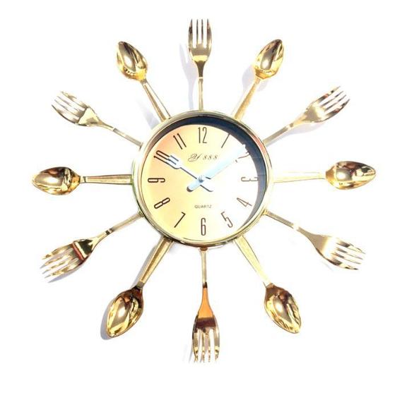 Imagem de Relógio De Parede Cozinha Modelo Grande 33x33 Cm Dourado!