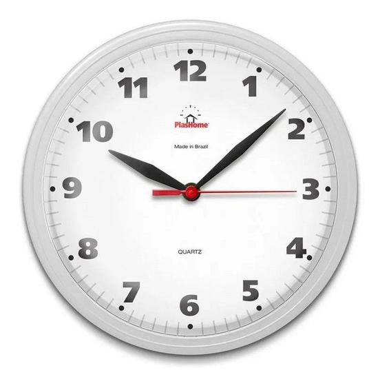 Imagem de Relógio de Parede Cozinha Sala Borda Branco 24cm Redondo