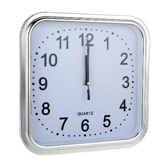Imagem de Relógio De Parede Cromado Quadrado Grande 30 Cm Versátil Moderno
