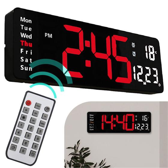 Imagem de Relógio De Parede Digital LED De Mesa Parede Com Controle Remoto Calendário Alarme Data Temperatura