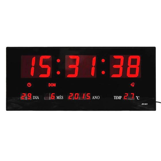 Imagem de Relógio de parede digital led grande com data mês e ano temperatura dia da semana despertador