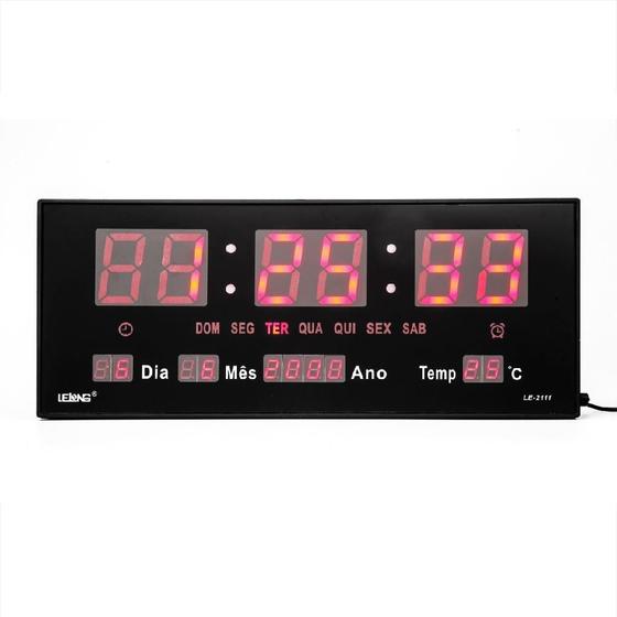 Imagem de Relógio de Parede Digital LED Vermelho Alto Brilho com Termômetro Data e Hora