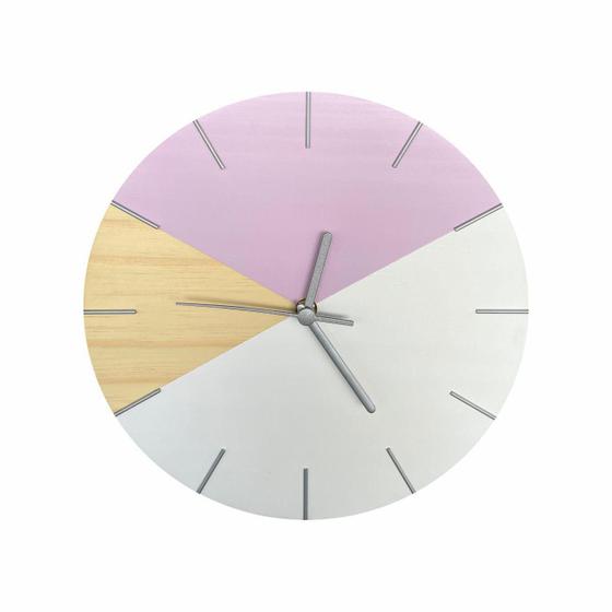 Imagem de Relógio De Parede Em Madeira Geométrico Branco E Lilás 28Cm