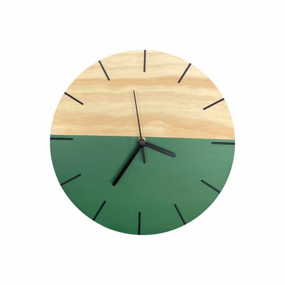 Imagem de Relógio De Parede Em Madeira Minimalista Verde 28Cm