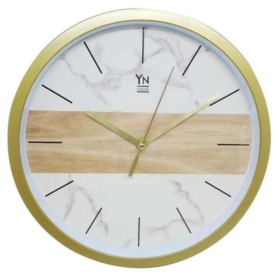 Imagem de Relógio de Parede em Plástico/Vidro Dourado e Mármore Branco 4,1x30,5x30,5cm  - Yn Clock