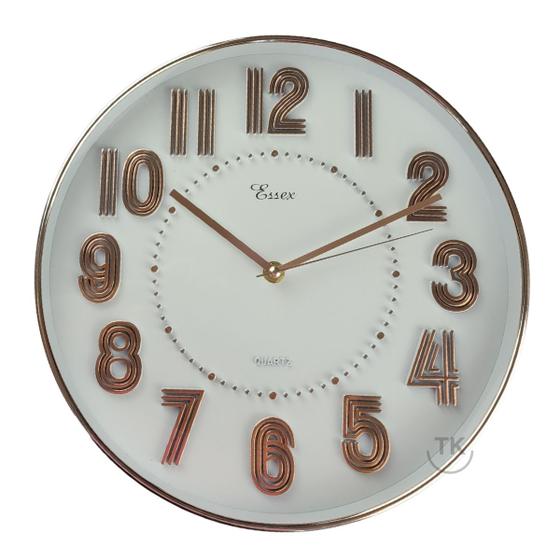 Imagem de Relógio de Parede Essex Decorativo Moderno Silencioso Alto Relevo Redondo Branco Rose Gold CA3697-R