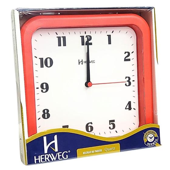 Imagem de Relógio de Parede Herweg Quartz Analógico Quadrado Vermelho 6145 - 044