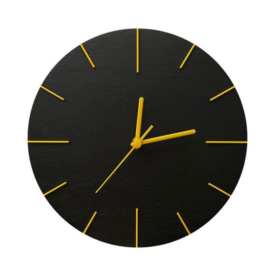 Imagem de Relógio de Parede Minimalista Preto Fosco com Ponteiros Amarelos 30cm