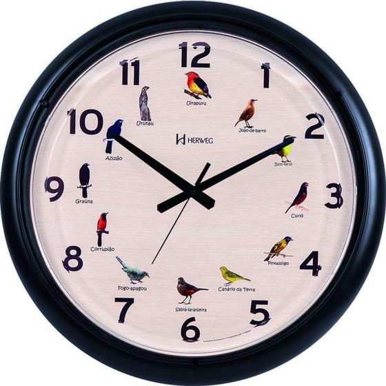 Imagem de Relógio de Parede Preto Canto dos Pássaros 6691 - Herweg