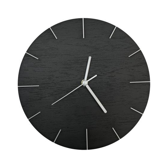 Imagem de Relógio de Parede Preto Fosco com Ponteiros em Cor Prata 30cm