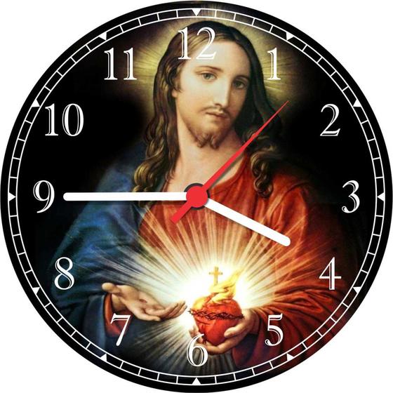 Imagem de Relógio De Parede Quartz Católico Religioso Sagrado Coração De Jesus Tamanho 40 Cm RC006