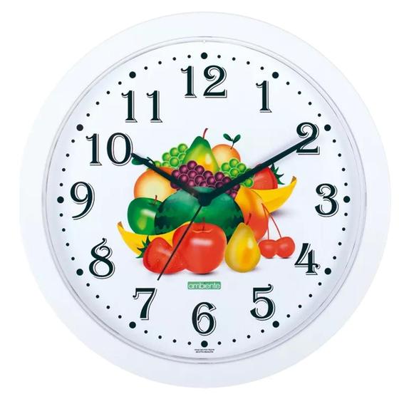 Imagem de Relógio de Parede Redondo Decorativo Branco Frutas - Ambiente Herweg