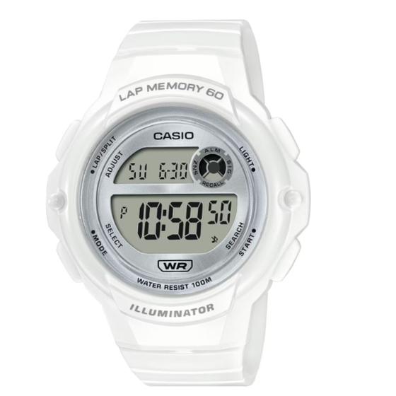 Imagem de Relógio de Pulso Casio Esportivo Pequeno Leve Cronômetro Prova Dágua 10 ATM Feminino Digital Branco LWS-1200H-7A1VDF