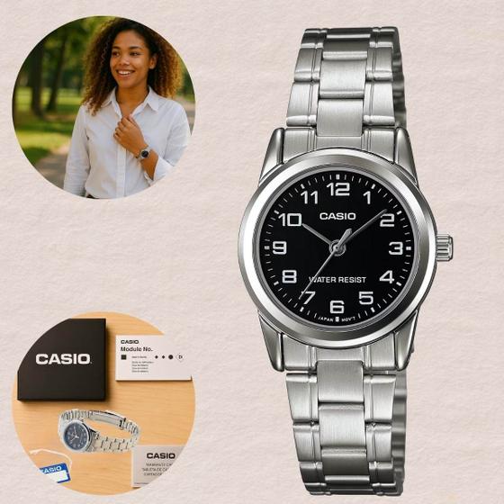 Imagem de Relógio de Pulso Casio Feminino Analógico Prata Redondo Leve Pequeno Casual Original LTP-V001D-1BUDF