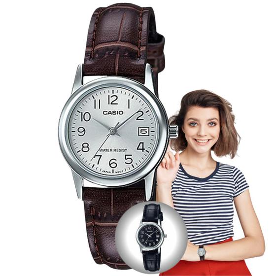 Imagem de Relógio de Pulso Casio Feminino Classico Pulseira de Couro Analógico Casual Pequeno Prata LTP-V002L